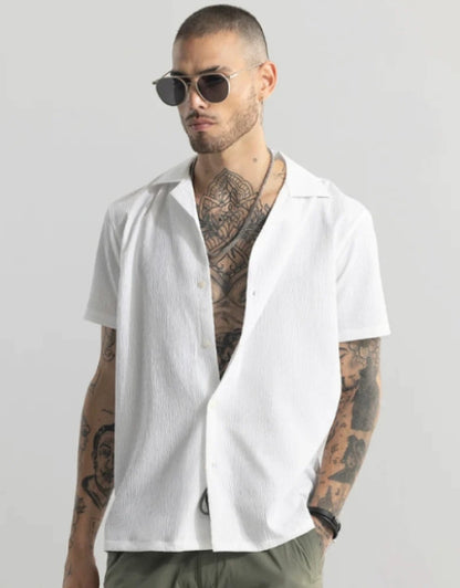 Solid Club Collar Casual Shirt