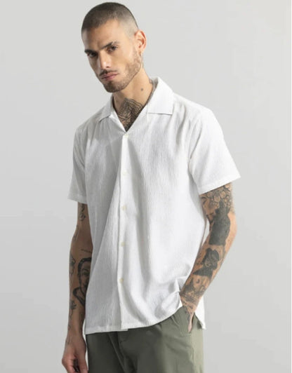 Solid Club Collar Casual Shirt