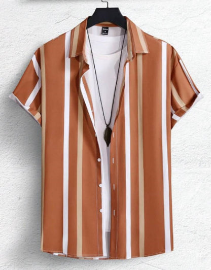 Striped Button Down Collar Casual Shirt